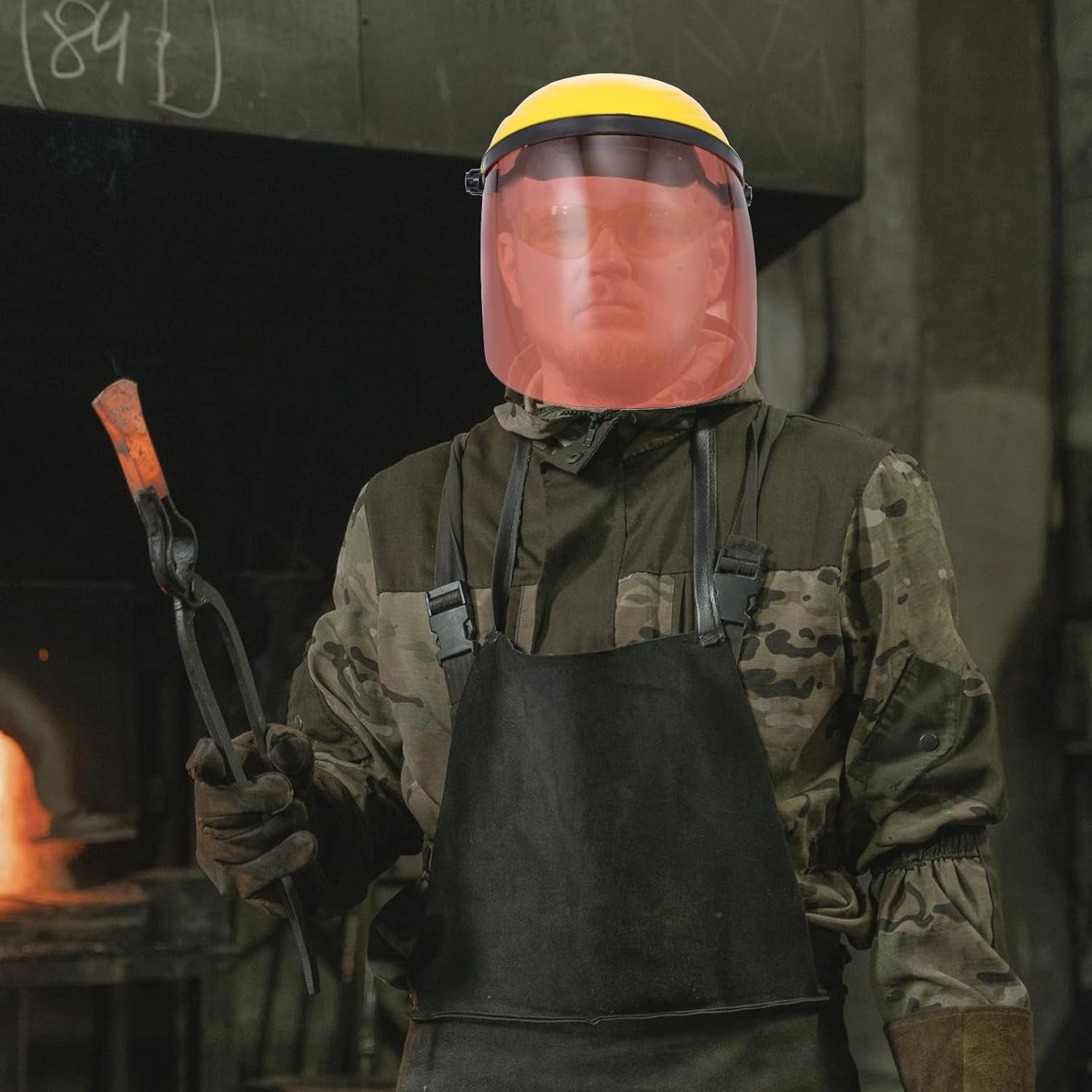 Lightweight Impact-resistant Welding Face Shield with Brown Tint, Yellow Headband Protective Grinding Face Cover for Welding Safety,