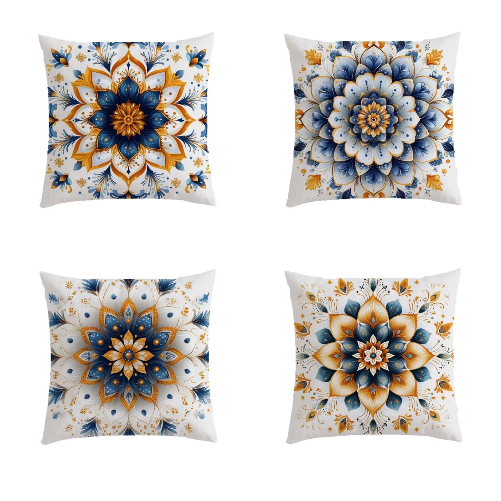 Housse de Coussin 70x70cm Extérieur Mandala Orange Déhoussable avec Zip S739