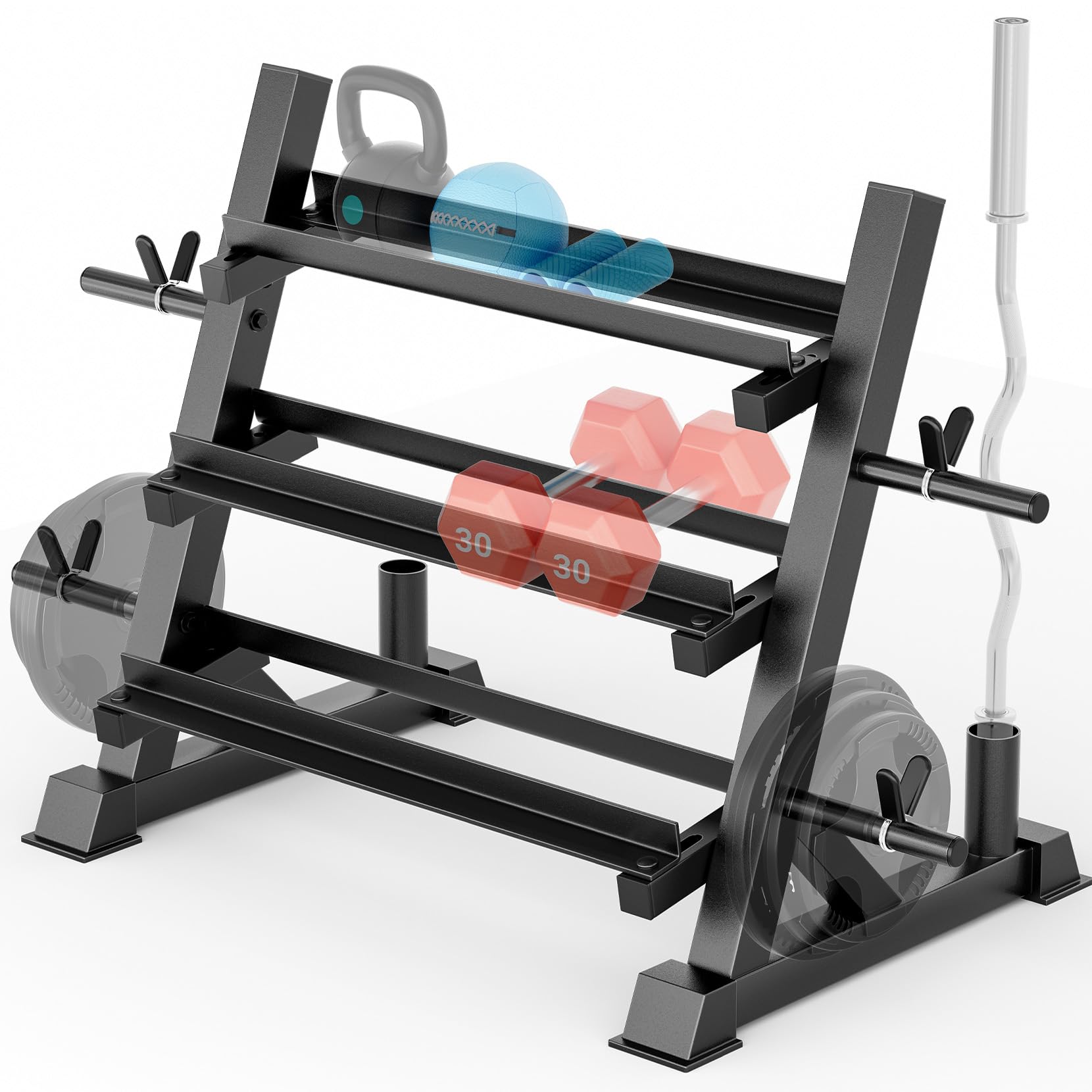 YOLEO Dumbbell Rack, Adjustable &amp; Compact Weight Rack for Dumbbell, Kettlebell, Barbell, Heavy Duty Weight Storage Organizer, Space-Saving Dumbbell Storage Stand Holder for Home Gym - 1100LBS Capacity (Rack Only)