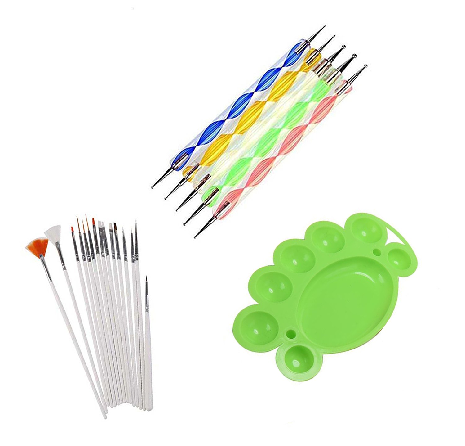 FOK 21Pc Premium Plastic Beauty Nailart Palette Dappen Dish For Mixing Nail Color Paint Polish With Set Of 15Pc Nailart Brushes And 5Pc Nail Dotting Pen-image-13