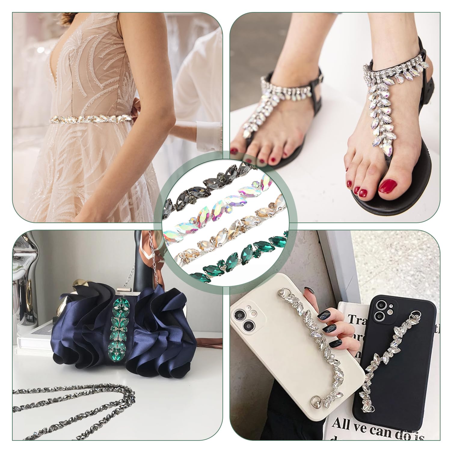 1 Metro Catena di Strass di Cristallo con Strass di Cristallo per Scarpe Fai da Te, Cintura, Borsa, Cappello, Fascia per Capelli (Spumante Oro) - Matrimonio