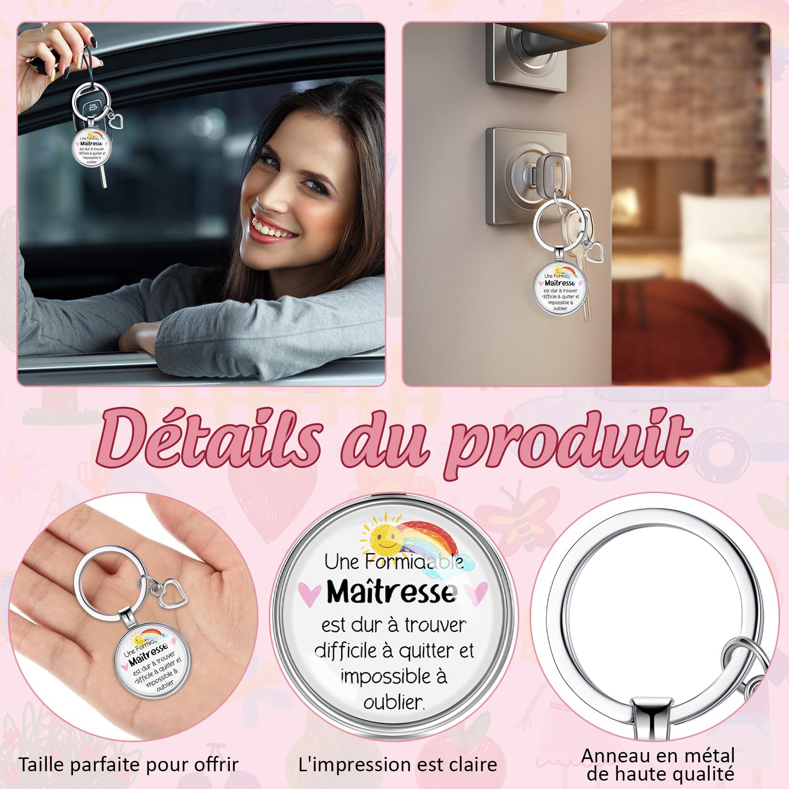 Xuniea Trousse à Maquillage Porte-Clés Gravé pour Professeur Cadeau Maitresse d'École
