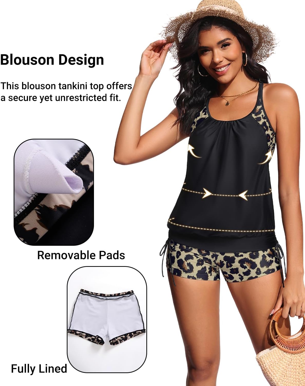 Holipick Blouson Tankini Swimsuits for Women - Two Piece Tummy Control Bathing Suit with Shorts Modest Swimwear - Image 4