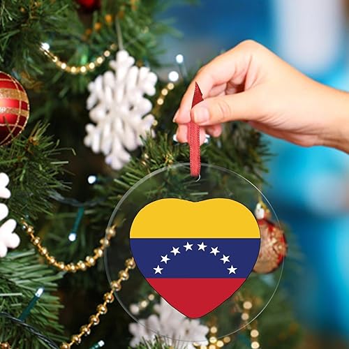 Miniatura 5 de Guangpat Adorno de Navidad personalizado de la bandera de Venezuela 2023, adornos de corazón para árboles de Navidad, acrílico país, ciudad,