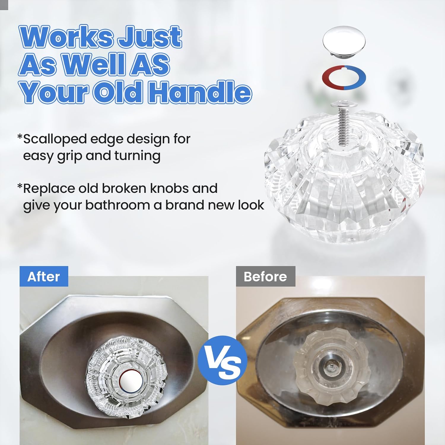 Shower Knob Replacement for 940-240 & 940-950A, Compatible with Price Pfister Avante Single Handle Tub & Shower Faucets, Clear Acrylic