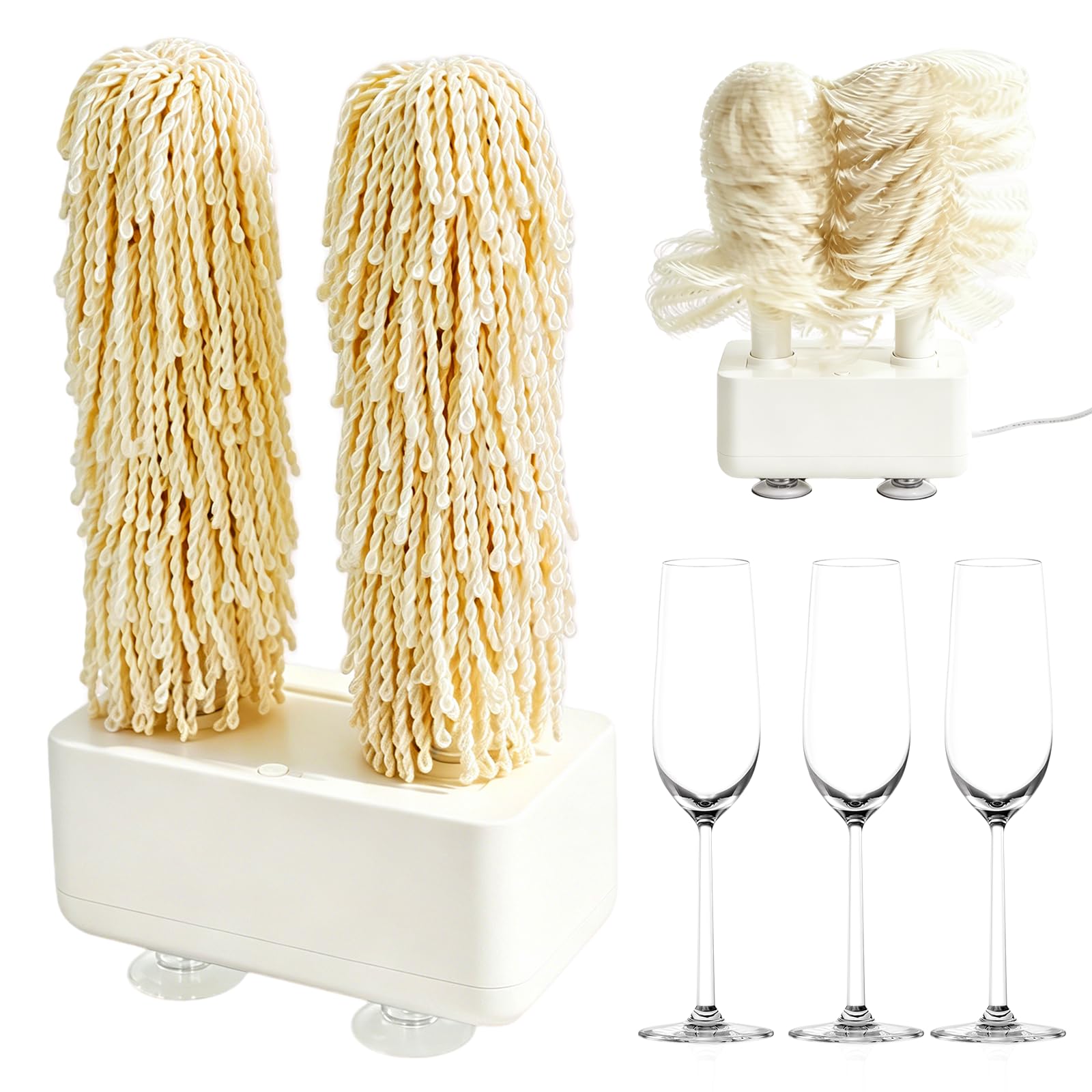 Polisseuse Électrique pour Verres Domestiques, Machine à Polir Laver de Verres à Vin Rotatif avec Double Tête de Brosse, Séchage Instantané à 600 Tr/min pour Bars Restaurants et Cuisines