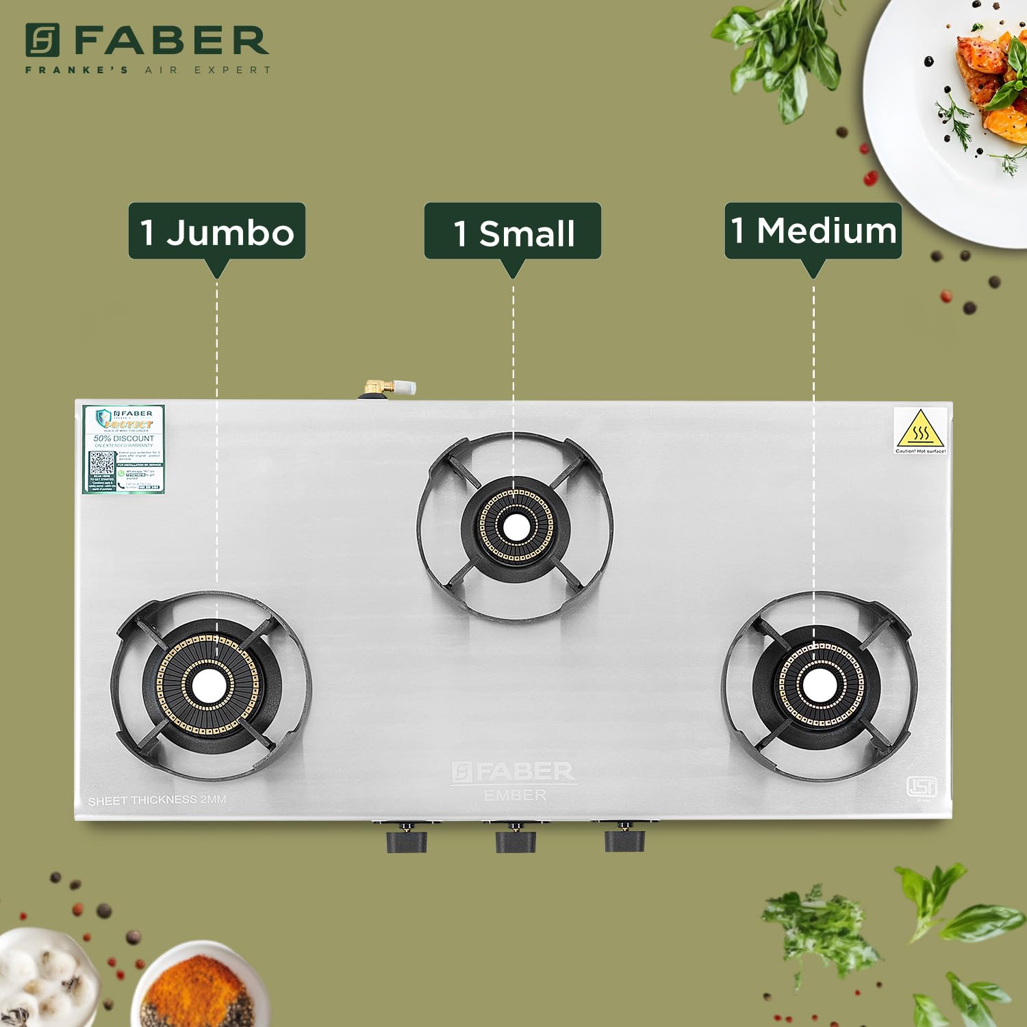 Faber Ember Stainless Steel Cooktop - 3 Burners -3