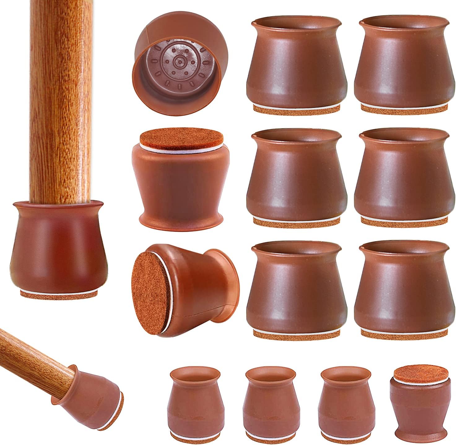 Chair Leg Protectors for Hardwood Floors,32pcs Silicone Chair Leg Caps with Felt, Furniture Feet Covers,Free Moving for Chair Seats, Prevent Floor Scratches and Reduce Noise, 2 Sizes