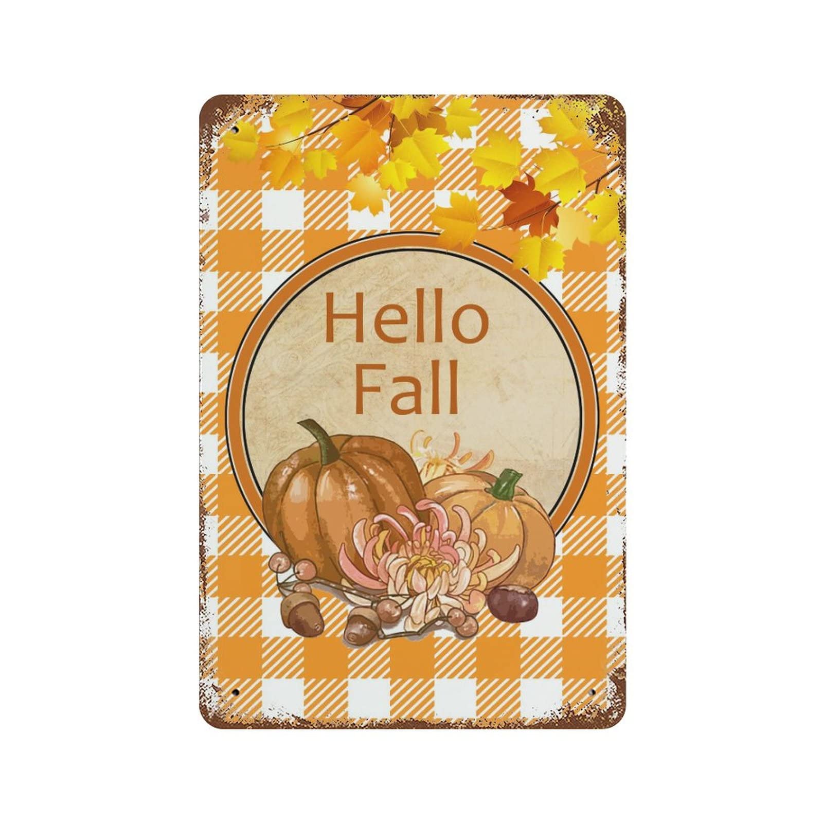 Panneau en étain Hello Fall feuille d'érable pour entrée de maison