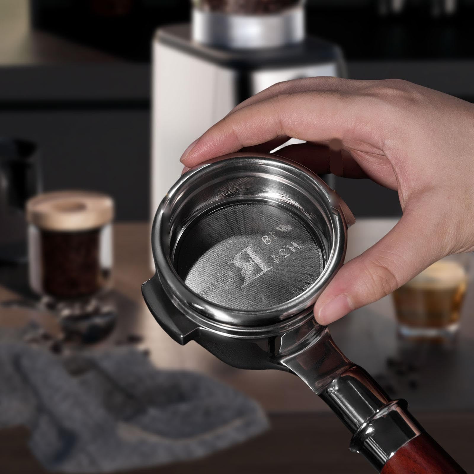 Qianly Filtro de Café Cesta de Filtro Presurizado Portafiltro de Acero Inoxidable Diseño Antigoteo Fácil de Limpiar Adecuado para Hogar Restaurante Bar, 24 Gramos, tal como se describe