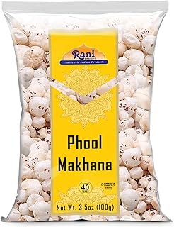 Rani Jumbo Phool Makhana (Fox Nut/Popped Lotus Seed) Plain Raw Uncooked 3.5oz (100g) ~ All Natural | Vegan | No Colors | Gluten Friendly | NON-GMO | Indian Origin