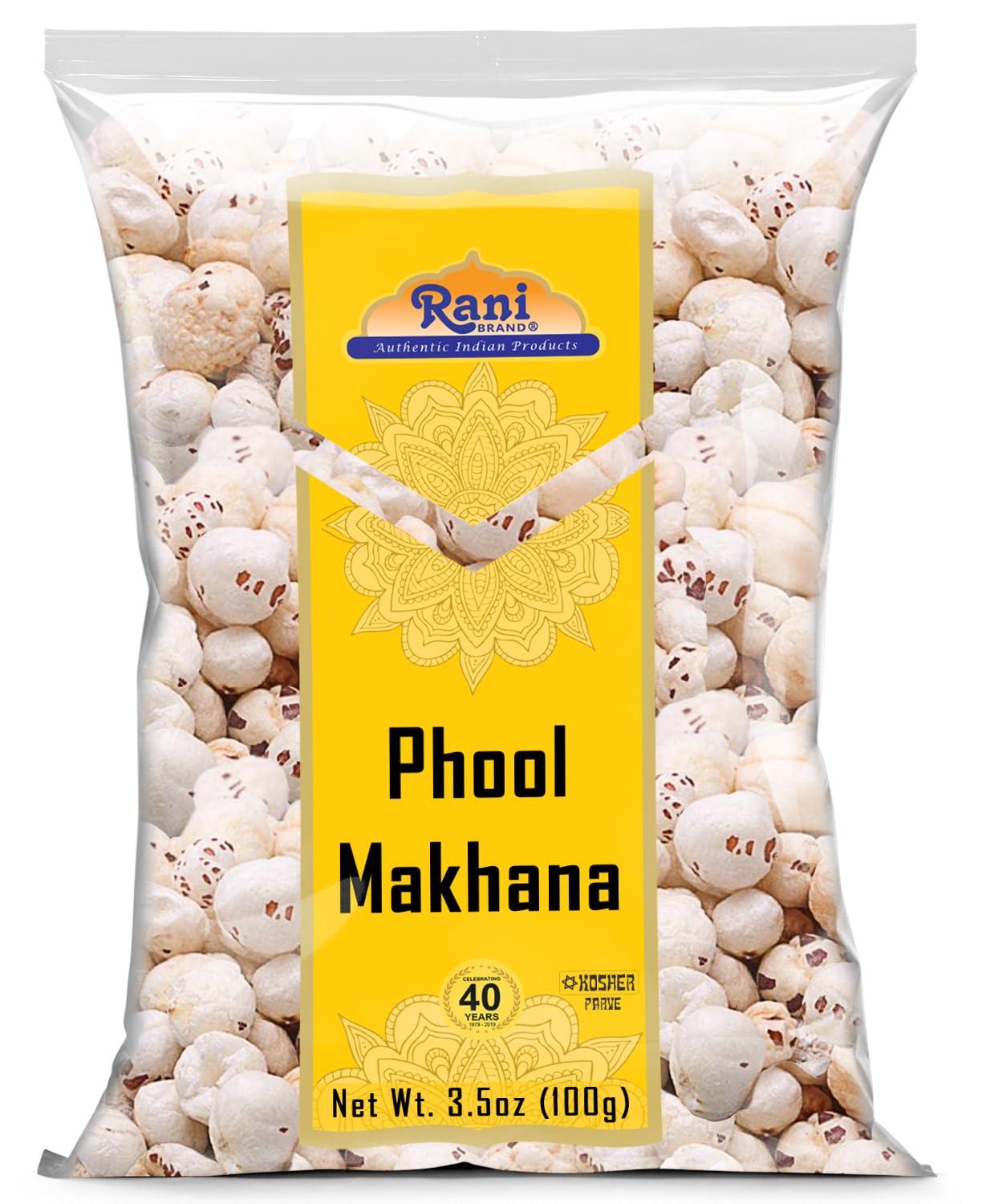 Rani Jumbo Phool Makhana (Fox Nut/Popped Lotus Seed) Plain Raw Uncooked 3.5oz (100g) ~ All Natural | Vegan | No Colors | Gluten Friendly | NON-GMO | Indian Origin
