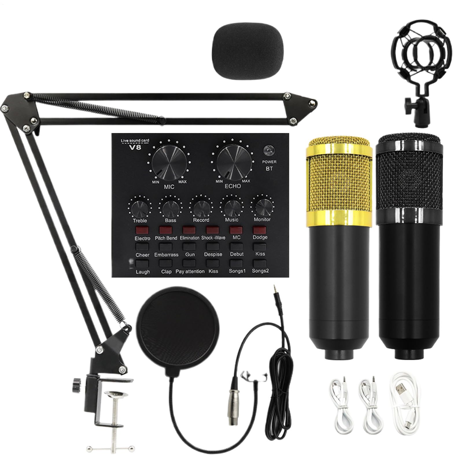 Aufnahmestudio-Ausrüstung Benutzerfreundlich, Soundkarten-Set, Audio-Set, | Vielseitig Komplettpaket für Aufnahmestudio-Zubehör, Aufnahme, Live-Streaming, Telefon, PC,