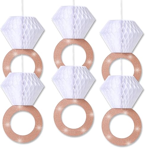 Decoraciones de fiesta de compromiso, suministros de despedida de soltera, decoraciones colgantes de anillo de panal de abeja, anillos de diamantes