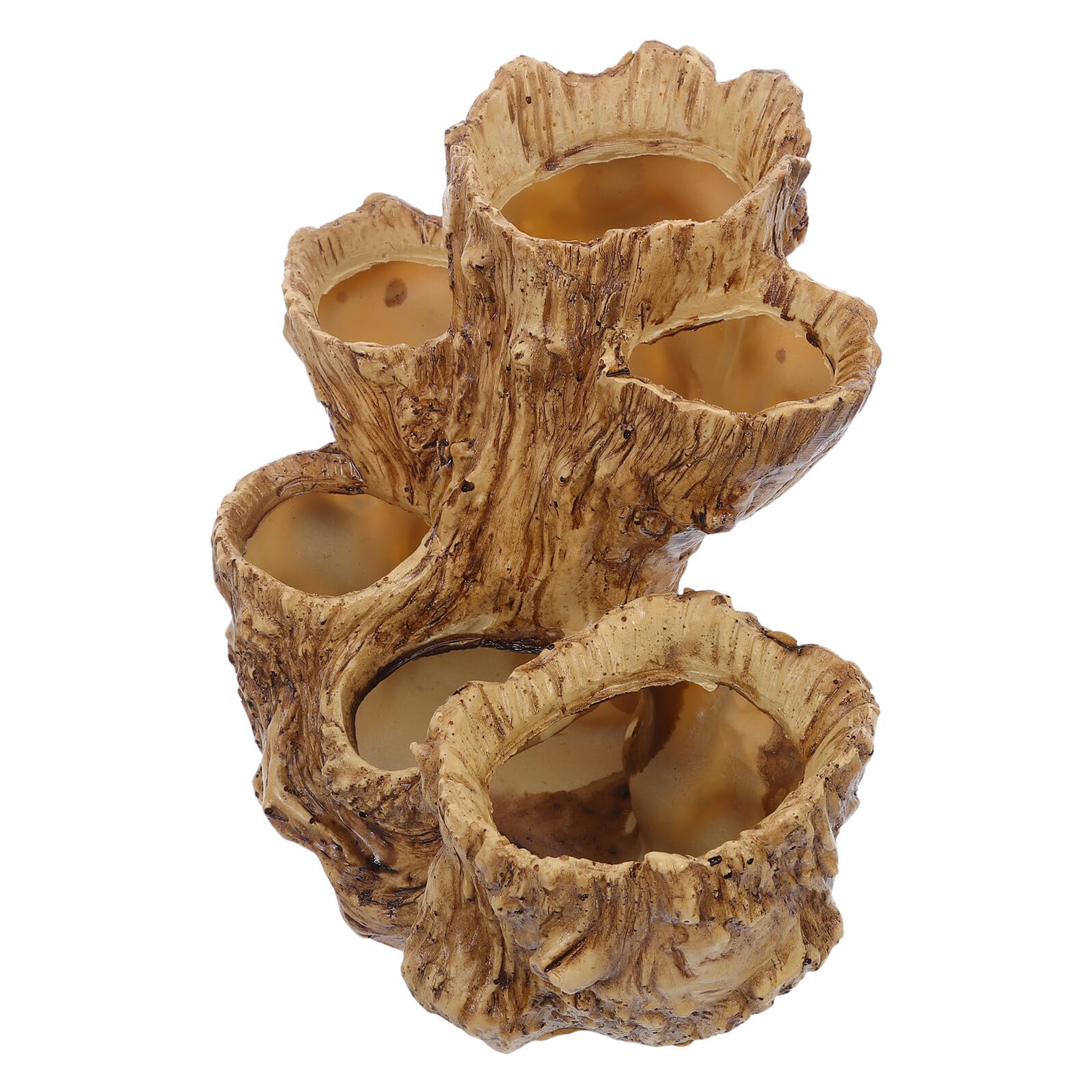 Pot décoratif en résine imitation bois flotté avec 6 compartiments pour succulentes d'intérieur