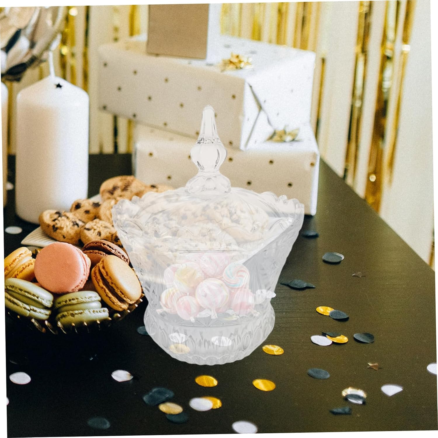 GANAZONO Elegant Glass Candy Jar with Lid Clear Decorative Candy Dish for Home Office and Parties Versatile Storage for Snacks Nuts and Treats for Weddings and Holidays