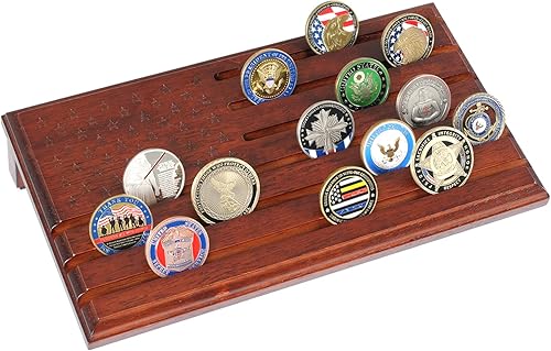 PiaoHao Soporte de exhibición de monedas de desafío militar de 6 filas para escritorio moneda militar soporte de exhibición de madera maciza con