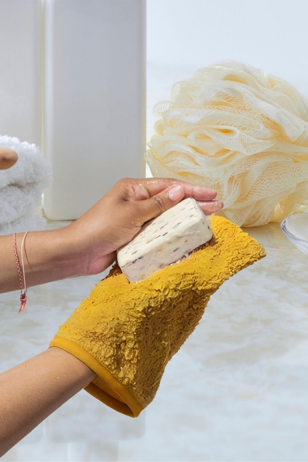 Bambu Kese Banyo Lifi Peeling Vücut Scrub Derin Temizlik Spa Masaj Doğal Bakım Yüz Kese Sarı (Hardal)