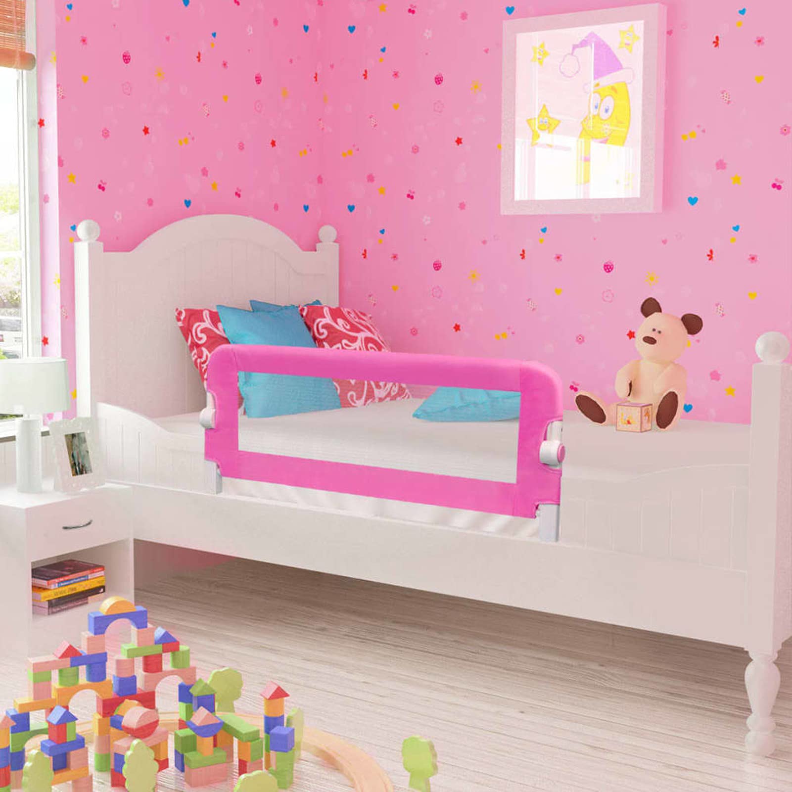 Gecheer 2 uds Barandilla de Seguridad Cama de Niño Protección de Seguridad Barrera para Cama Rosa 102x42 cm,Barrera Protectora para Cama de Bebé Portátil Barandilla Cama Plegable