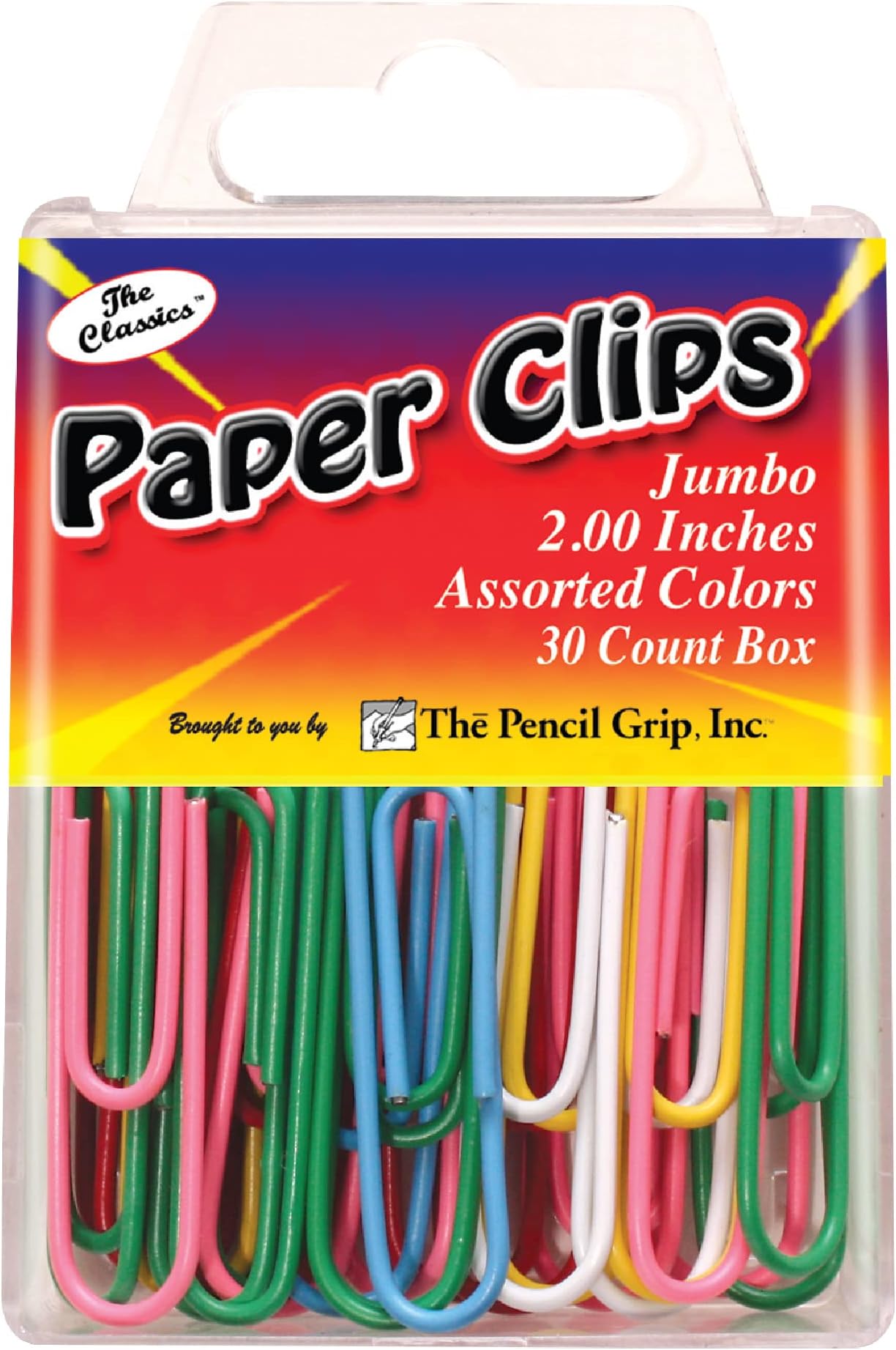 Pencil Grip The Classics 2.0 Inch Paper Clip, Assorted Colors, 30 Count Box (TPG-238)