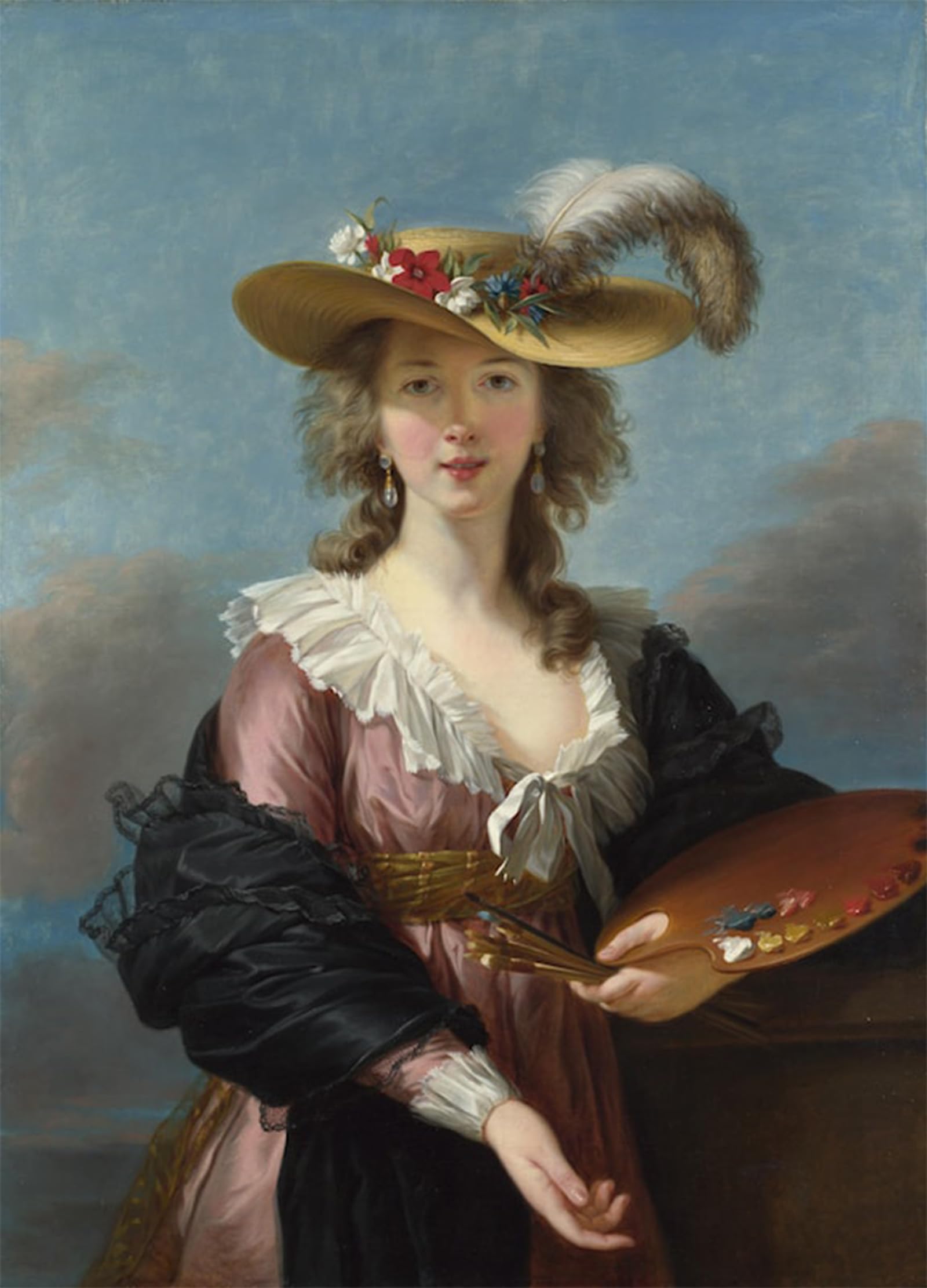 ARTXLXXBN Famous Painting Canvas Artwork Graffiti Print Self Portrait in a Straw Hat by Louise Élisabeth Vigée-le Brun Portrait Canvas Image for Home Decor 60x90cm