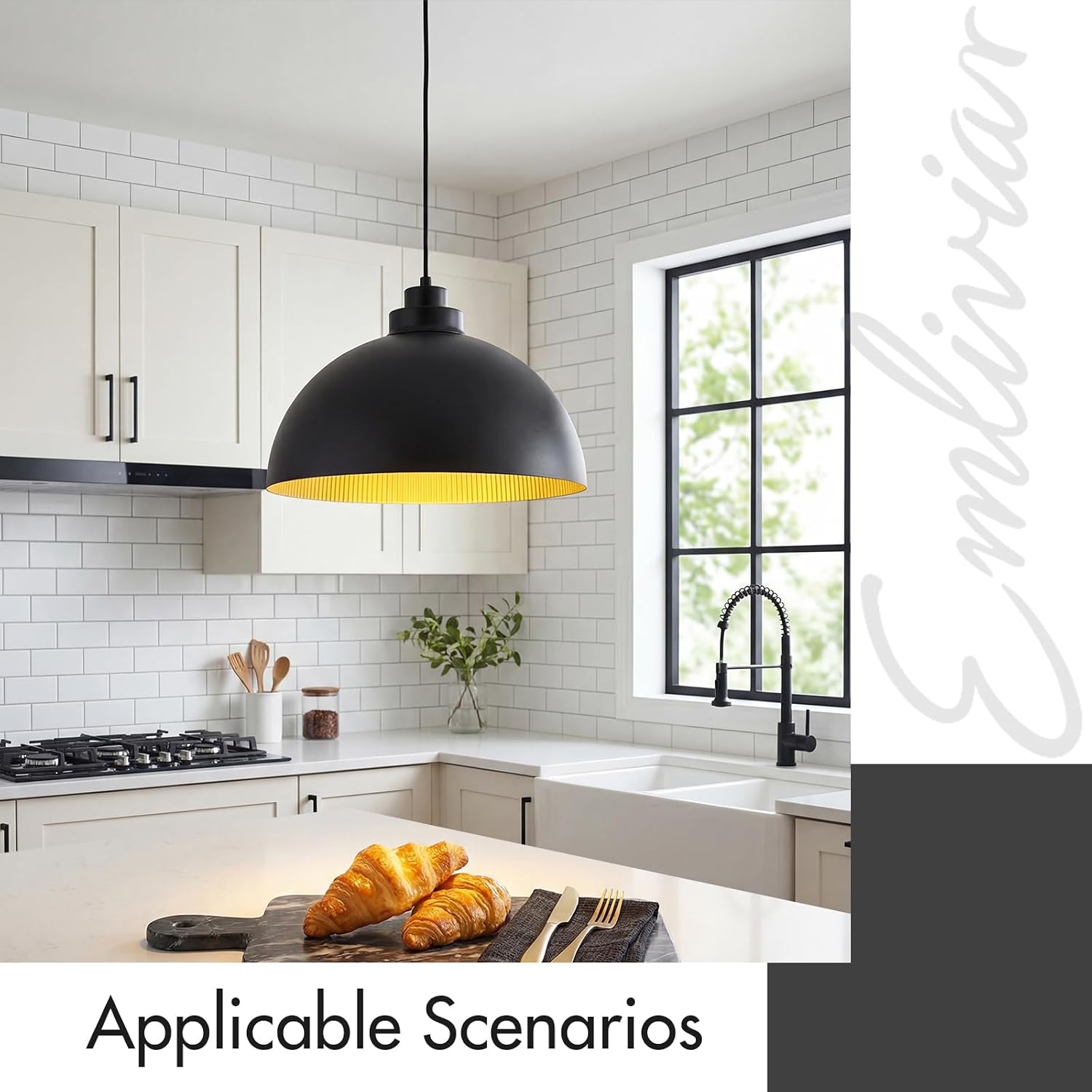 Emliviar Pendant Ceiling Lights 2 Pack, 15.7" Kitchen Pendant Lighting, Black Hanging Lamp Fixtures for Entryway, Cafe, Foyer, GE314MIL-2PK BK