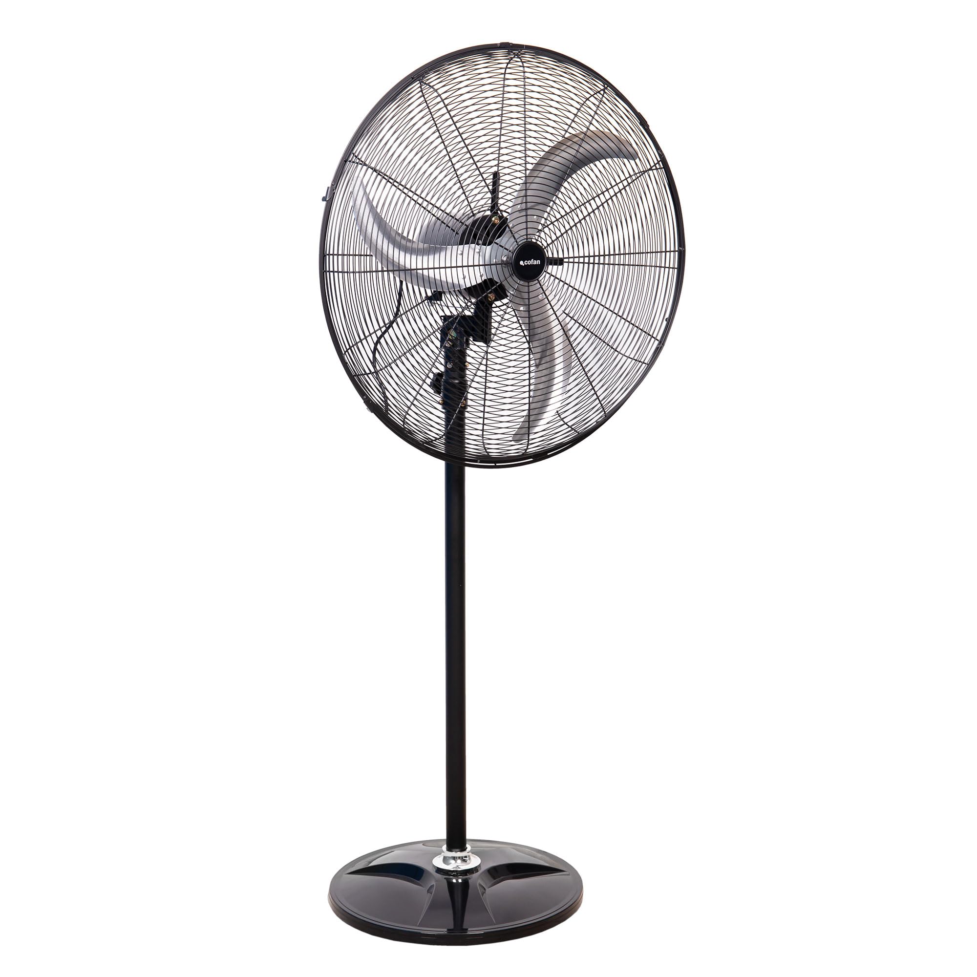Cofan Ventilador de Pie Industrial con 3 Velocidades Ø65 cm, Motor Potente 200 W, Oscilante, 3 Aspas de Aluminio de Alto Rendimiento, Altura de 155 cm, Color Negro