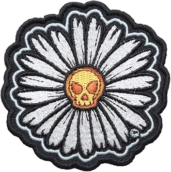 PatchStop Skull Daisy White Flower Iron On Patches for Clothing Jeans - 2.75x2.75in Small DIY Sew On Patch for Jackets Bags - Embroidered Ladies Decorative Botanical Patches