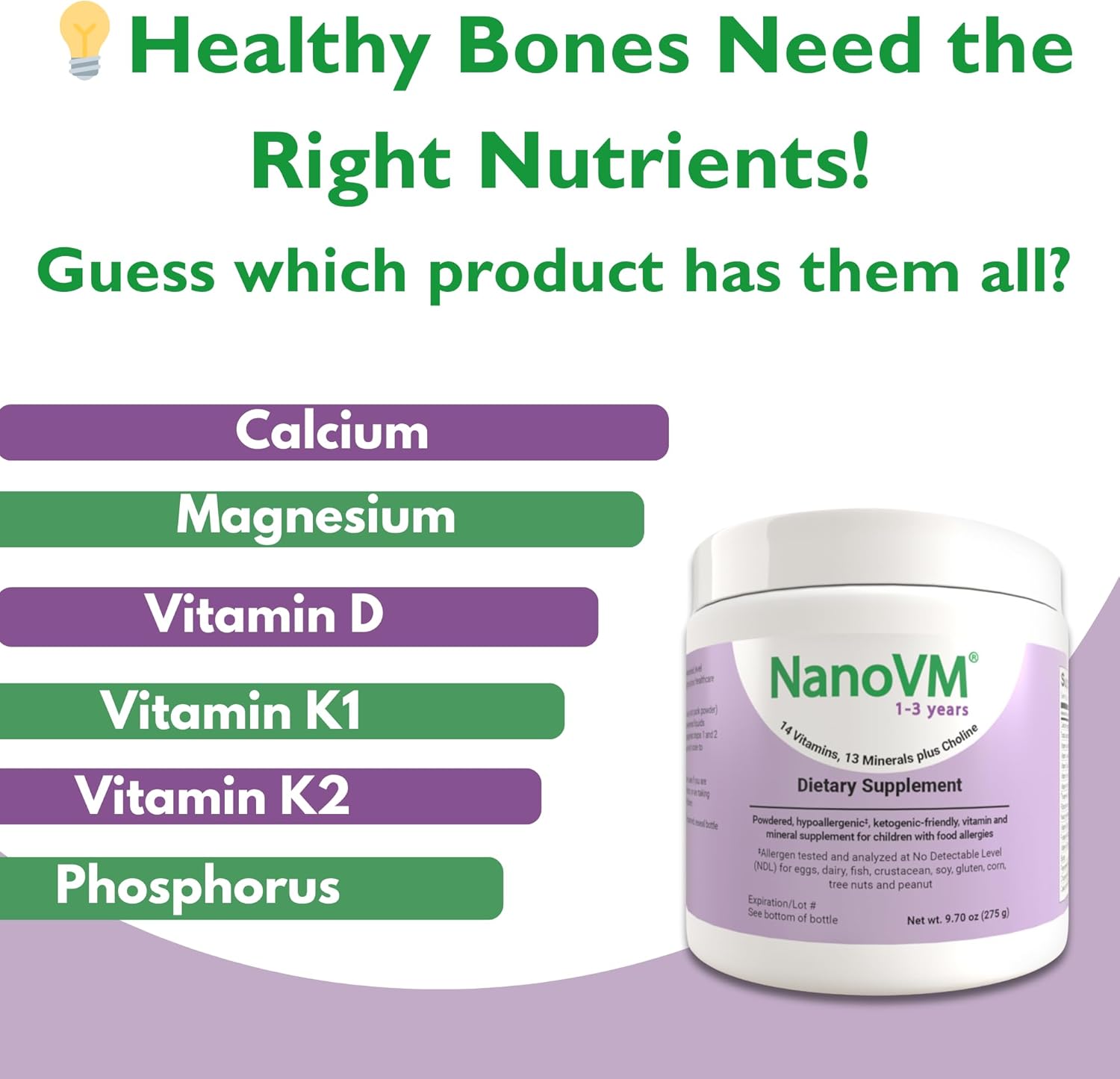 1-3 Years, Allergen-Free Multivitamin for Kids, Unflavored Dietary Supplement, Powdered Supplement with 14 Vitamins & 13 Minerals, Low-Carbohydrate Toddler Vitamins, 275g - Solace Nutrition - Image 4