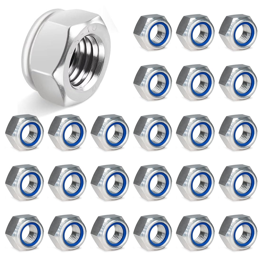 Viti M6, Dadi Autobloccanti In Acciaio Inox A2, Esagonali Din985, Argento, M6, 25 Pezzi