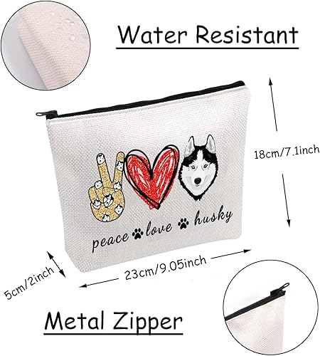 Miniatura 2 de JXGZSO Divertido perro husky regalo paz amor husky bolsa de cosméticos husky amante de perros regalo bolsa de maquillaje bolsa de cremallera para