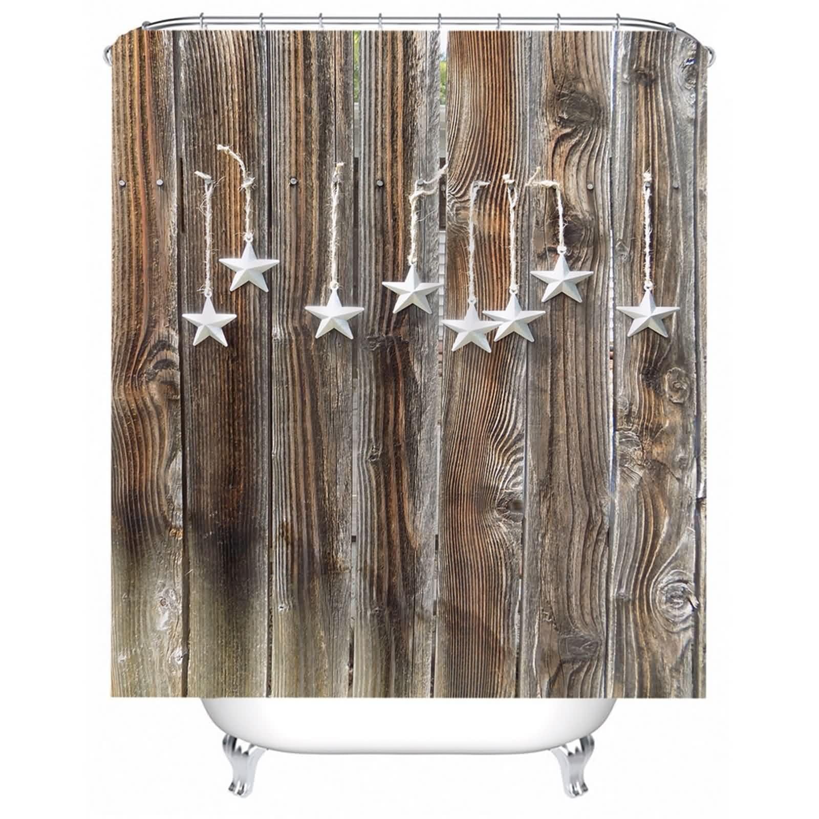 Rideau de douche marron avec anneaux rideau de bain motif étoile en bois lavable