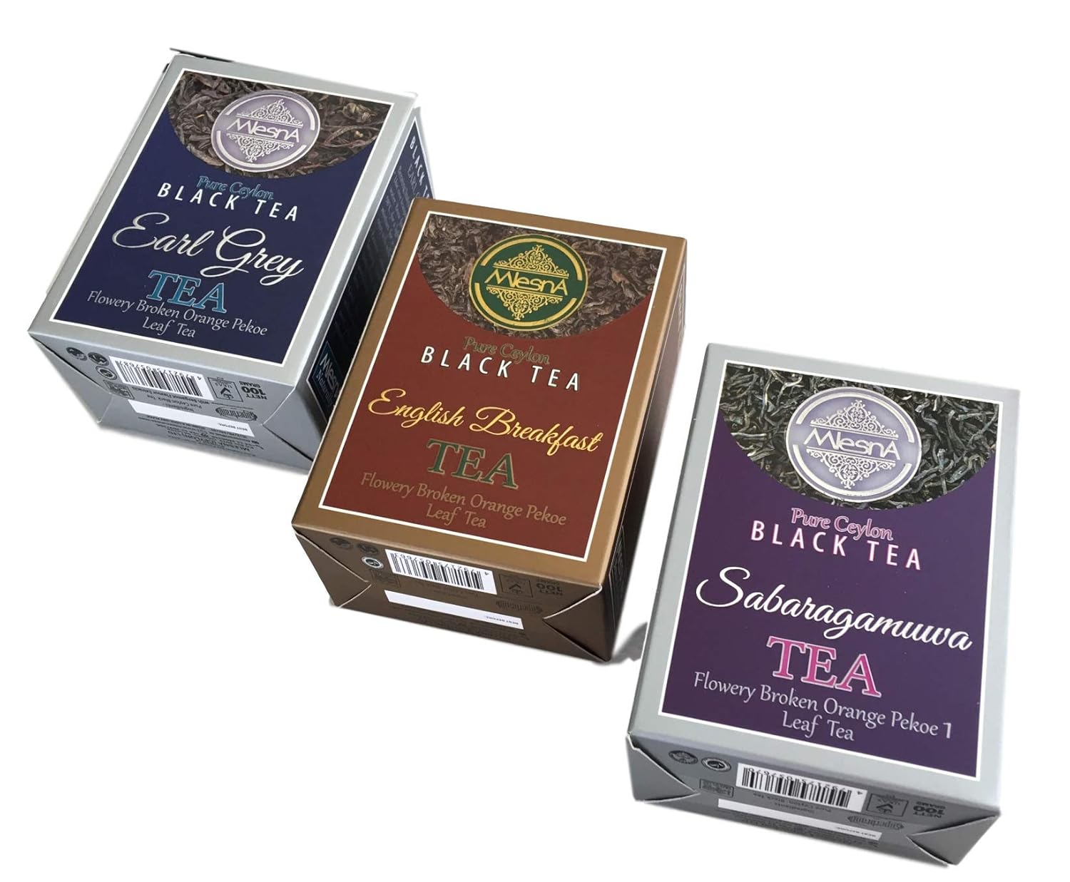 Mlesna Pure Ceylon Fine Black Loose Tea Royal Collection Luxury Gift Pack- 3 Assorted Tea English Breakfast, Ceylon Earl Gray and Sabaragamuwa Black Tea Orange Pekoe Gift Box
