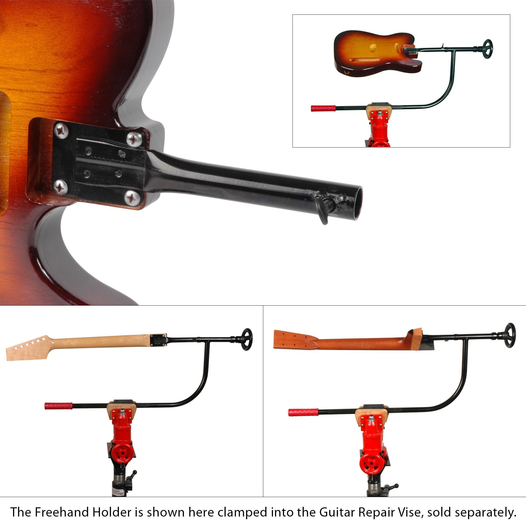 StewMac Freehand Holder, soporte para pintar cuerpos de guitarra | Permite girar el cuerpo durante el lacado sin tocar la superficie, facilitando capas uniformes en caras, cantos y curvas.