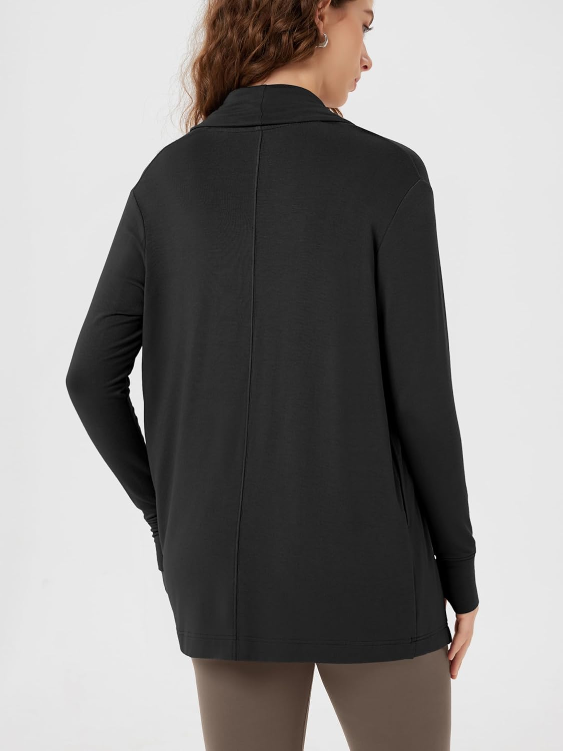 ODODOS Women's Drape Open Front Cardigans Cozy Soft Long Sleeve Casual Wrap Outerwear with Pockets Thumb Hole - Image 2