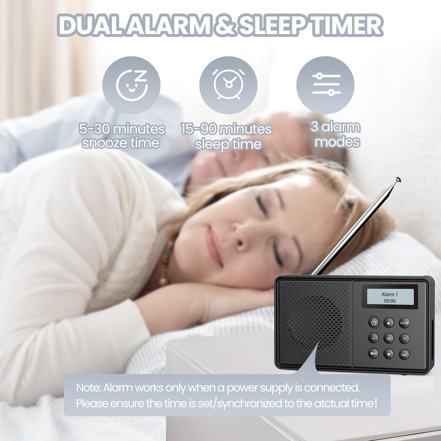 Arafuna Radio Portable, FM, Dab+, Radio Dab Plus 40 Stations Préréglées, Rechargeable, Minuterie pour Sommeil, Bluetooth, Double RéVeil