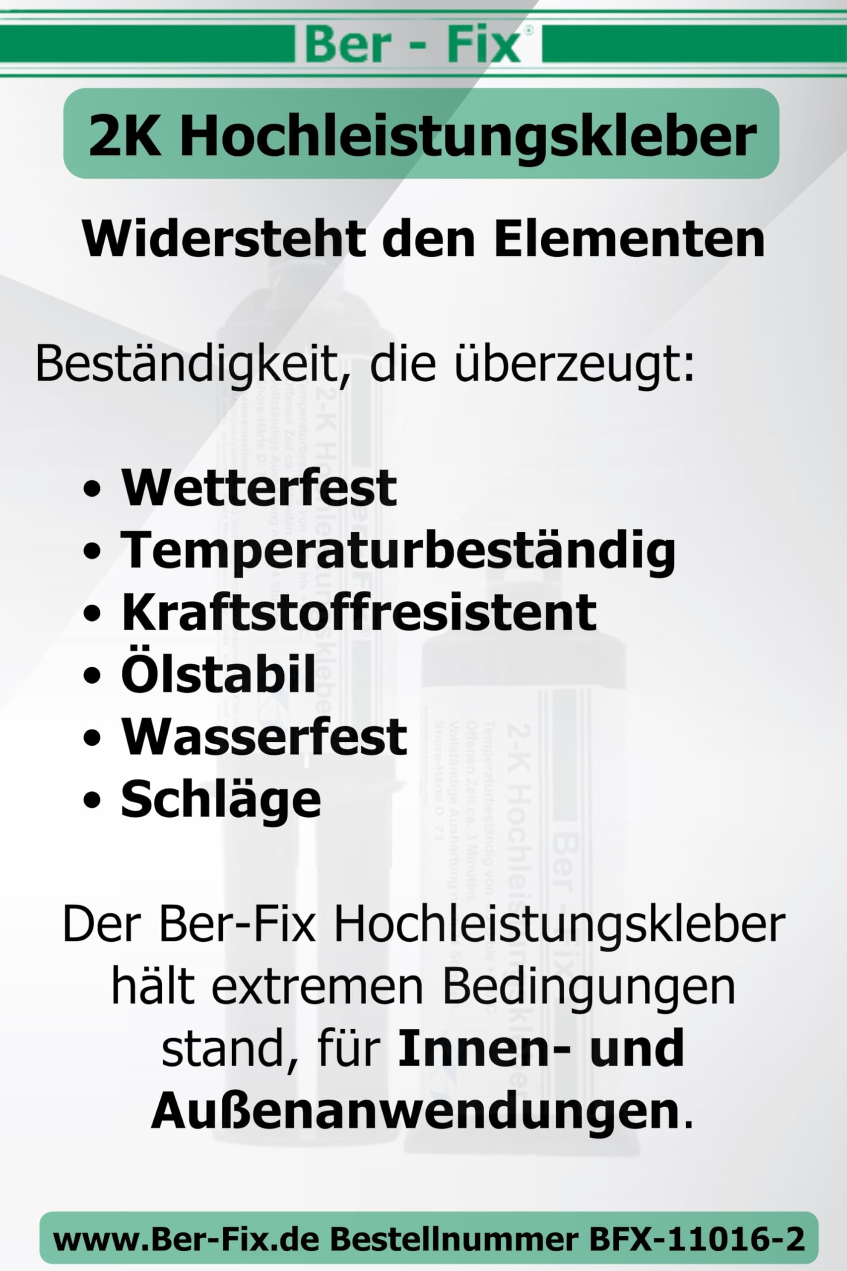 Ber-Fix Hochleistungskleber 2K MMA 30 Min 2x50g + 12 Düsen + Pistole