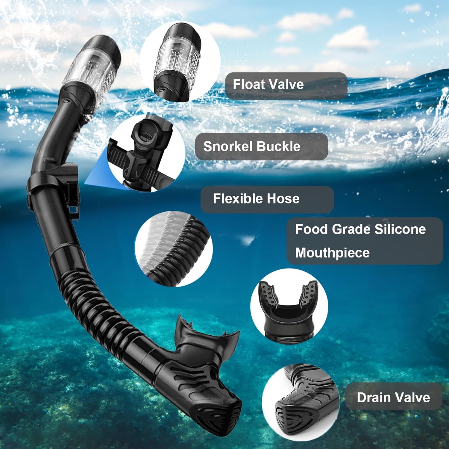 Snorkeling Gear for Adults,Dry-Top Snorkel Mask Set with Tempered Glass,Anti-Fog & Anti-Leak Panoramic Swim Mask,Adjustable Snorkel Kit with Carry Bag for Scuba Diving,Swimming,Travel - Image 4