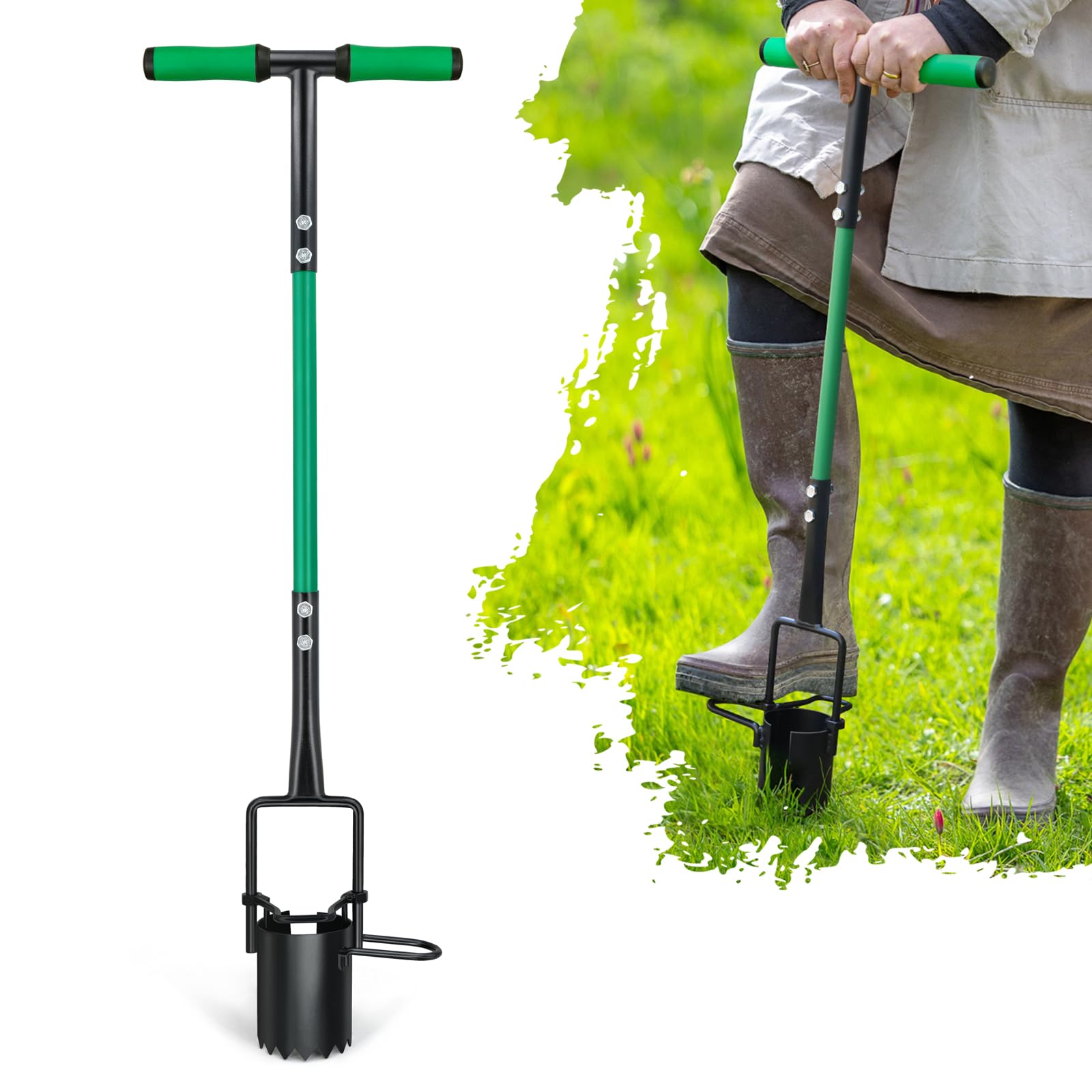 Blumenzwiebel-Pflanzgefäß mit langem Griff, Garten-Werkzeug zum Graben, Erdeproben, Umpflanzen, Blumenpflanzen, 5-in-1-Rasen-Werkzeug erleichtert das Bepflanzen
