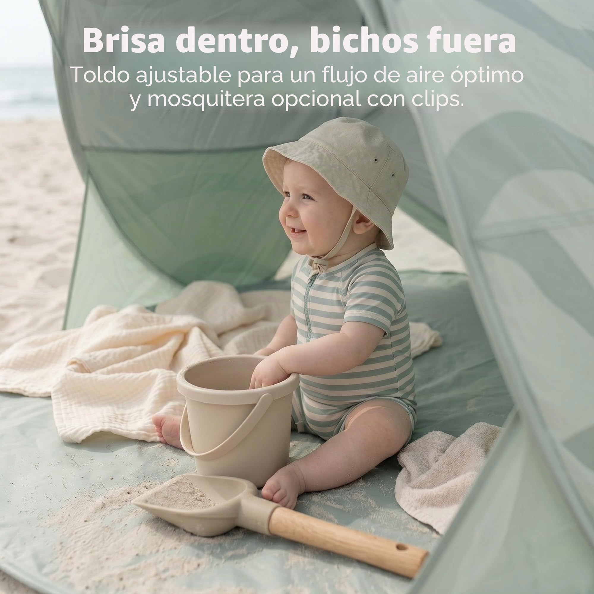 Babymoov Moov & Protect Tienda de campaña de Playa con refrigeración Anti-UV para bebés con mosquitera integrada, portátil, Laguna Verde (edición de Verano 2025)