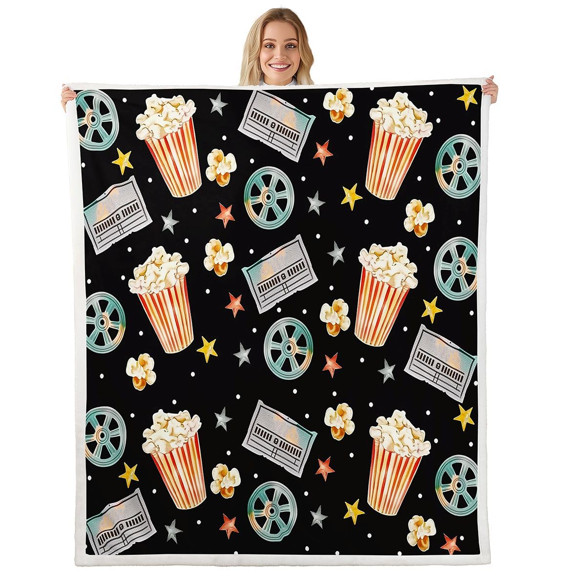 Couverture enfant theme cinema vintage jetes de lit polaire 130x150