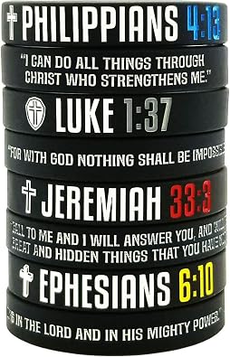 8-Pack Christian Bible Verses Silicone Bracelets | Religious Gifts Rubber Wristbands for Men, Women | Strength Faith Hope Belief | Positive and Inspirational Messages