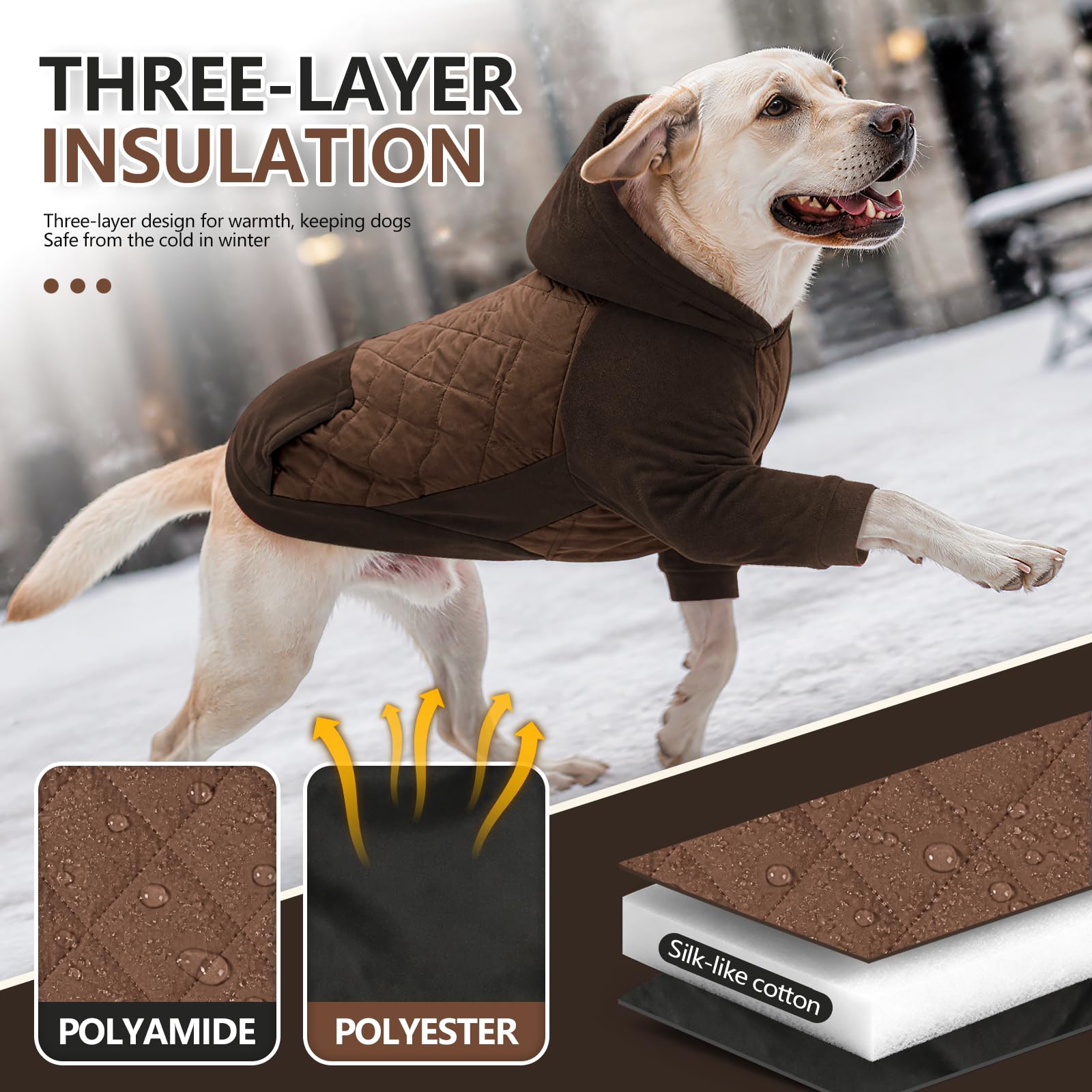 Cappottino imbottito con cappuccio per cani, invernale, a 2 gambe