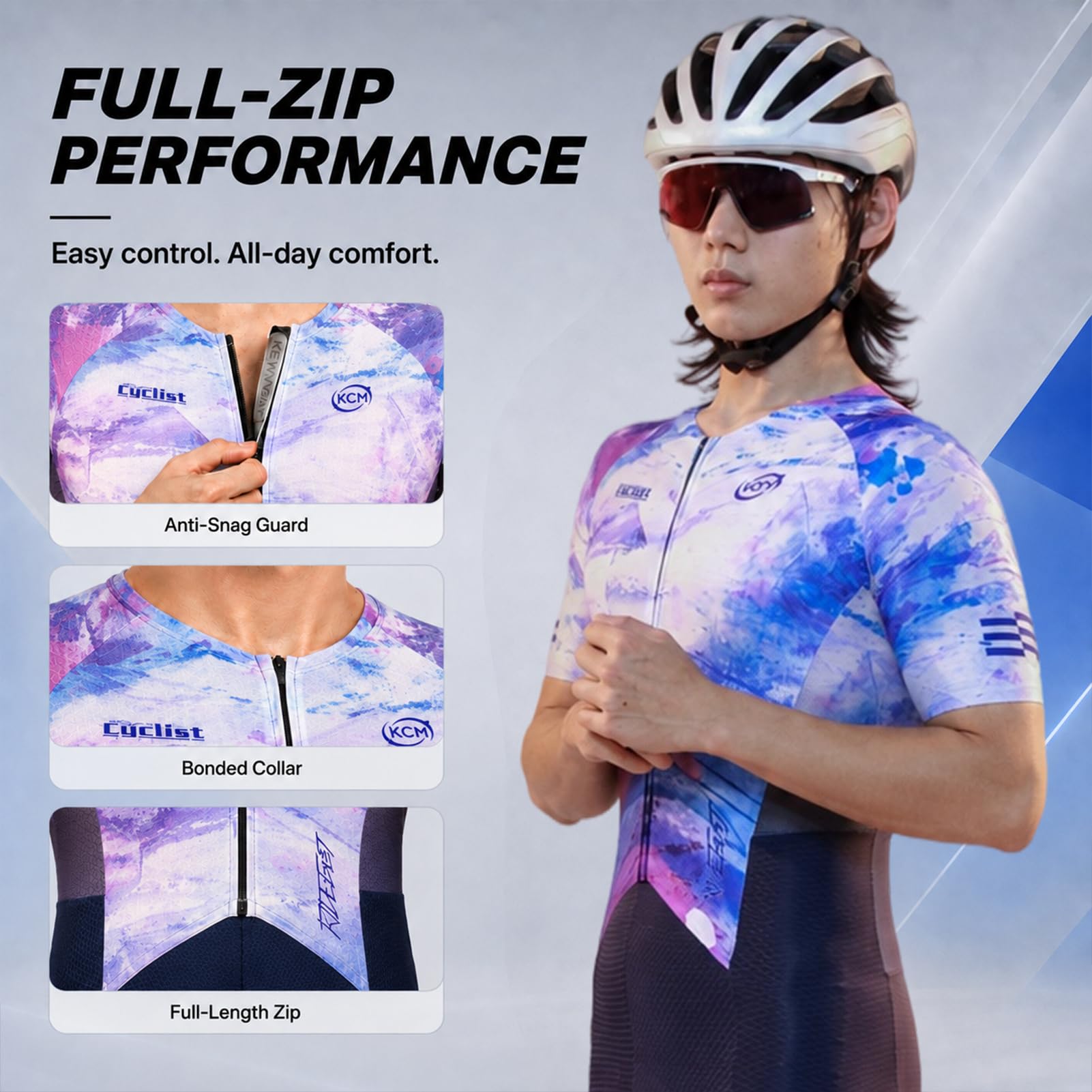 Herren Kurzarm Radsport Skinsuit – Wettkampf-Sitzpolster, UV-Schutz