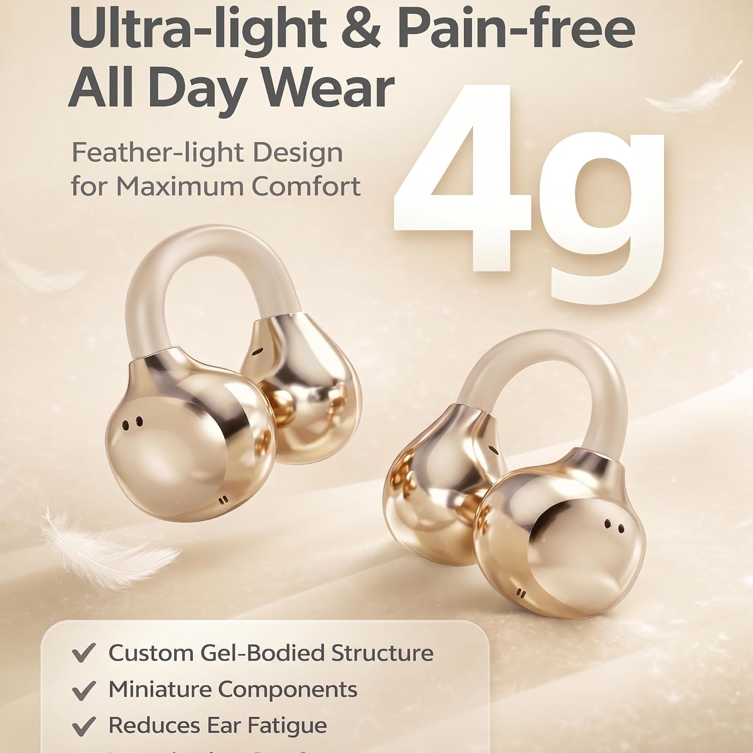 Wireless Bluetooth Earbuds Earrings with LED Digital Display, Skin-Tone Black, Stylish Jewelry Headphones for Women