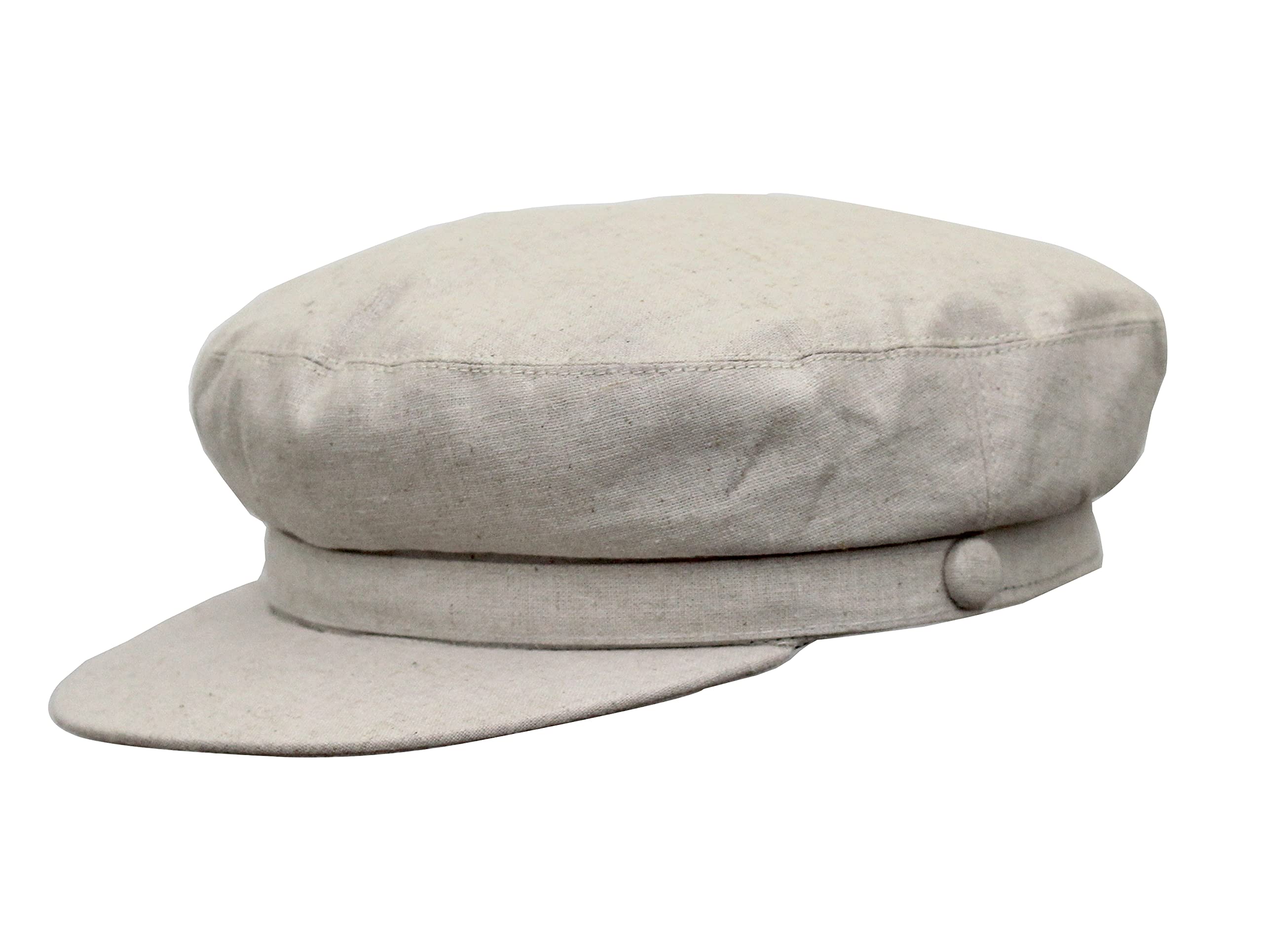 Dh Men's Cream Linen Barge Cap Mariner Fiddler Hat Sailor Bretton Captain Yarmouth Lined Hat (, Medium)