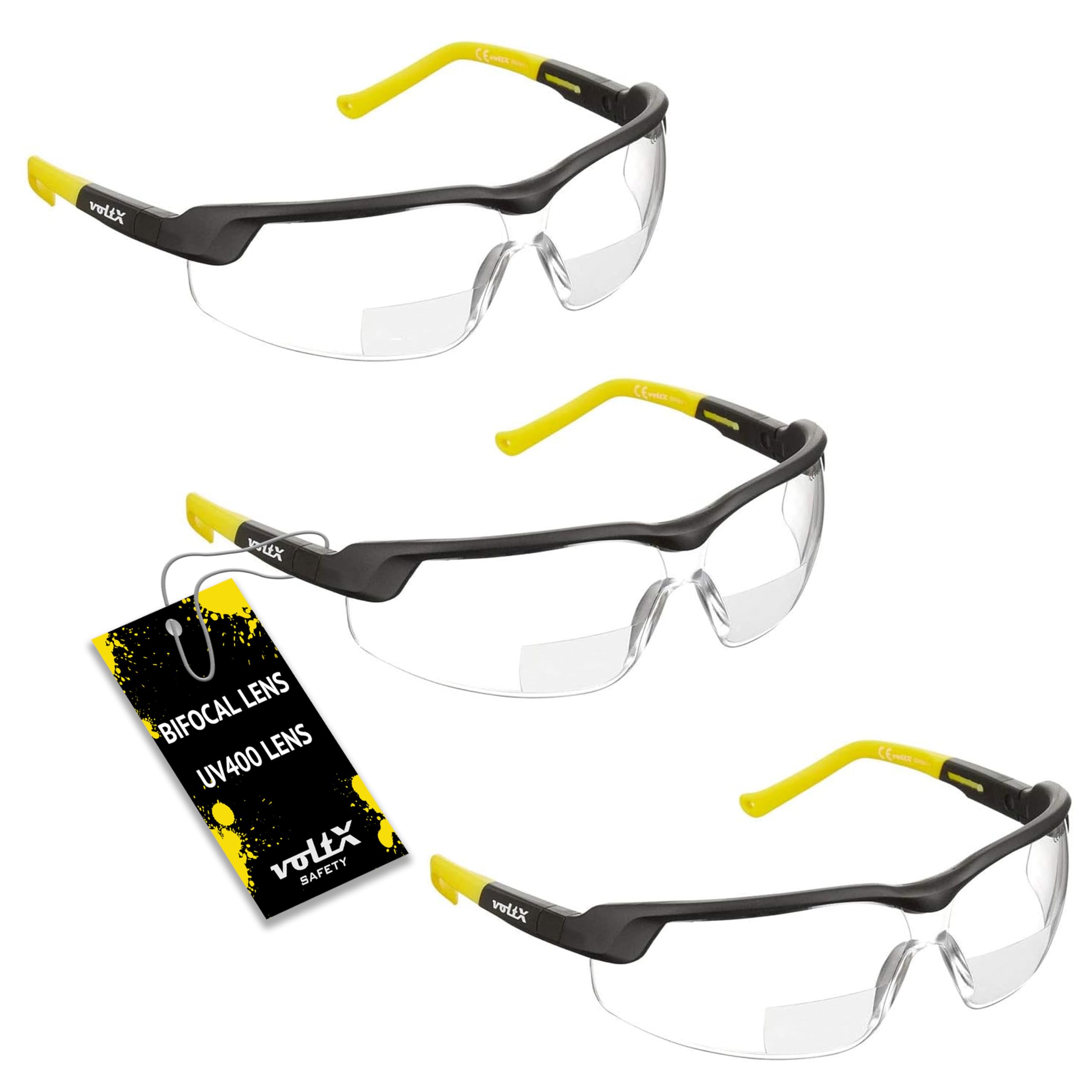 voltX 3 x GT Adjustable' (2020 Model) Gafas de Seguridad de Lectura bifocales adjustables, (Transparente dioptria +3.0) Certificado CE EN166FT, Revestimiento antiempañamiento, Lentes UV 400