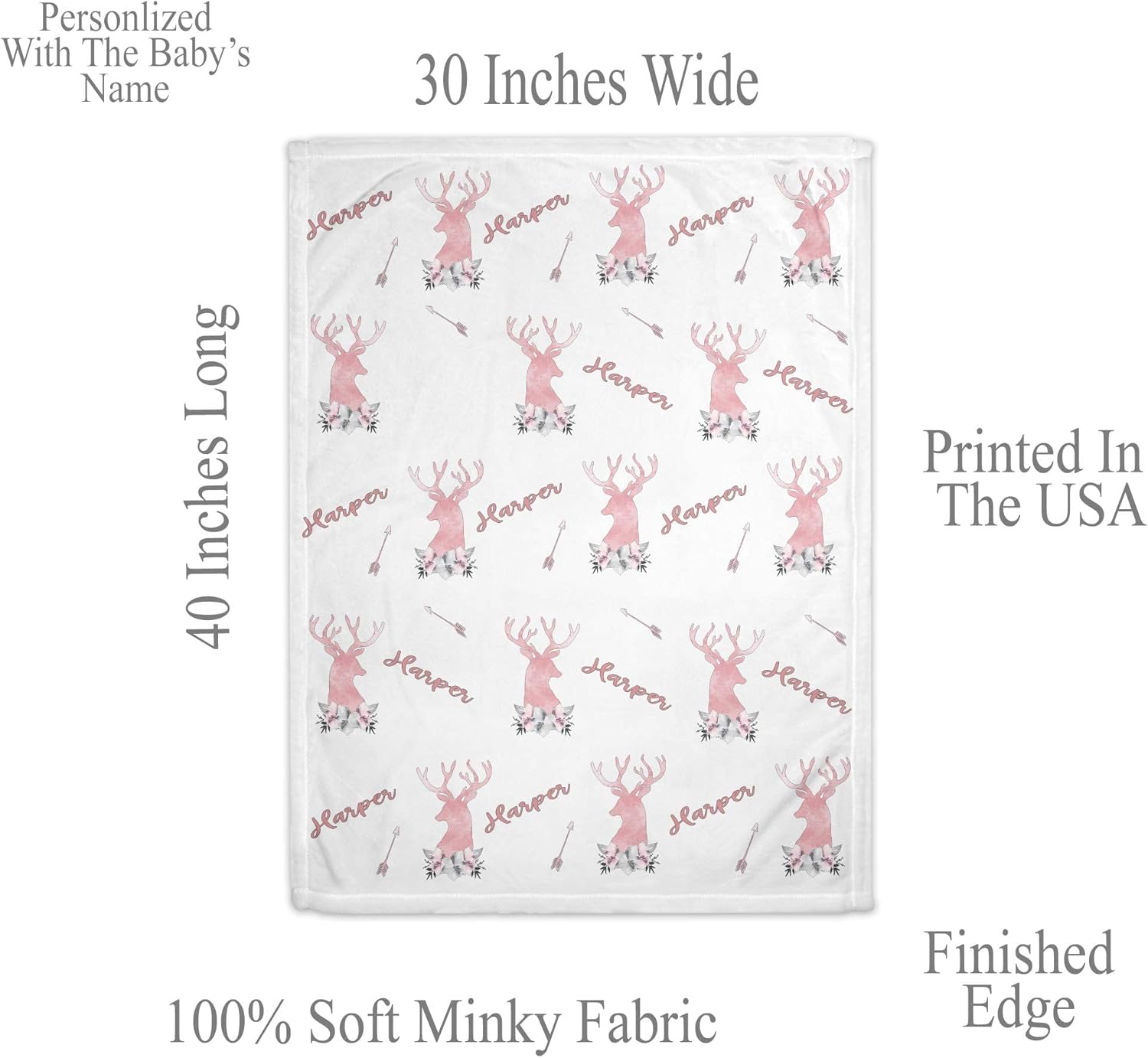Girls Love A Monogram Personalized Baby Deer Blanket with Name-Custom Baby Hunting Blankets for Girls - Baby Blanket Personalized Baby Blankets for Girls