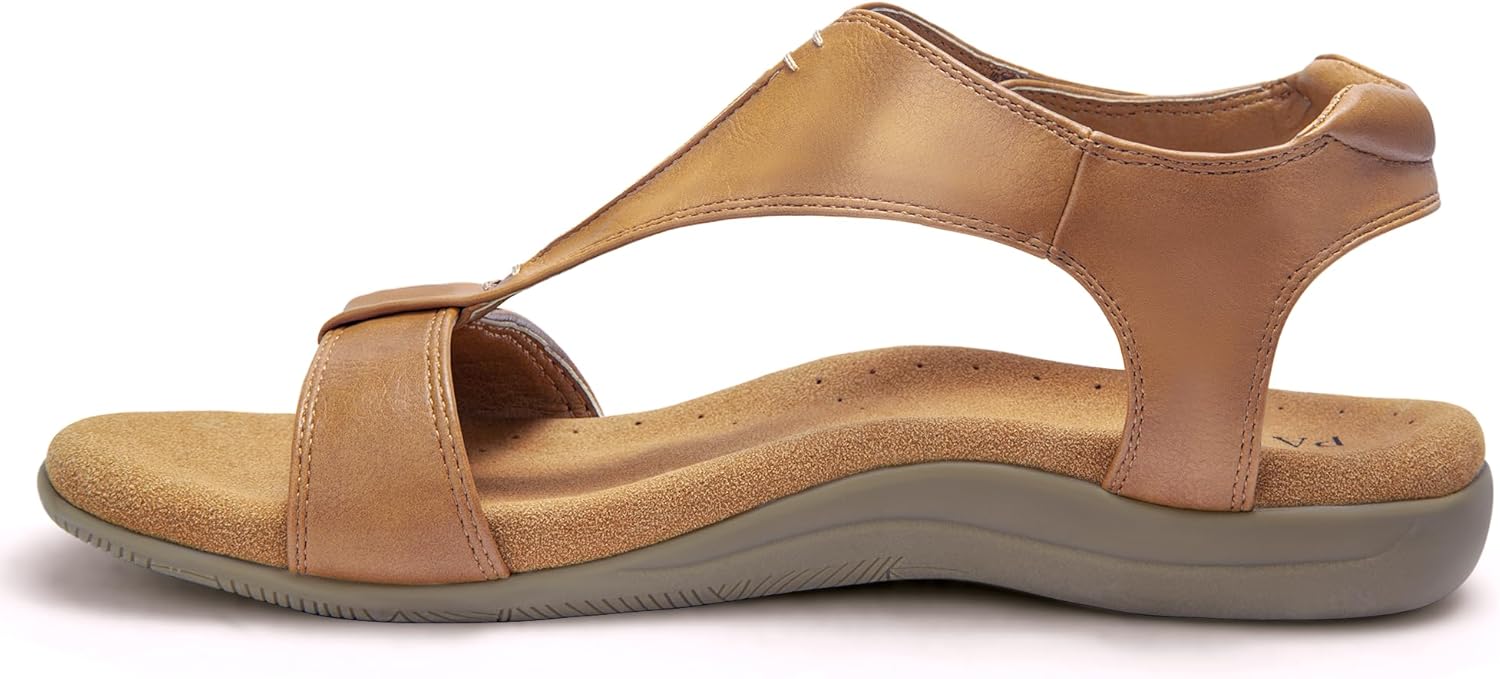 PARTY Women's Open Toe Sandals Arch Support and Adjustable Straps Comfortable Sandals for Walking,BROWN,7,O1 - Image 3