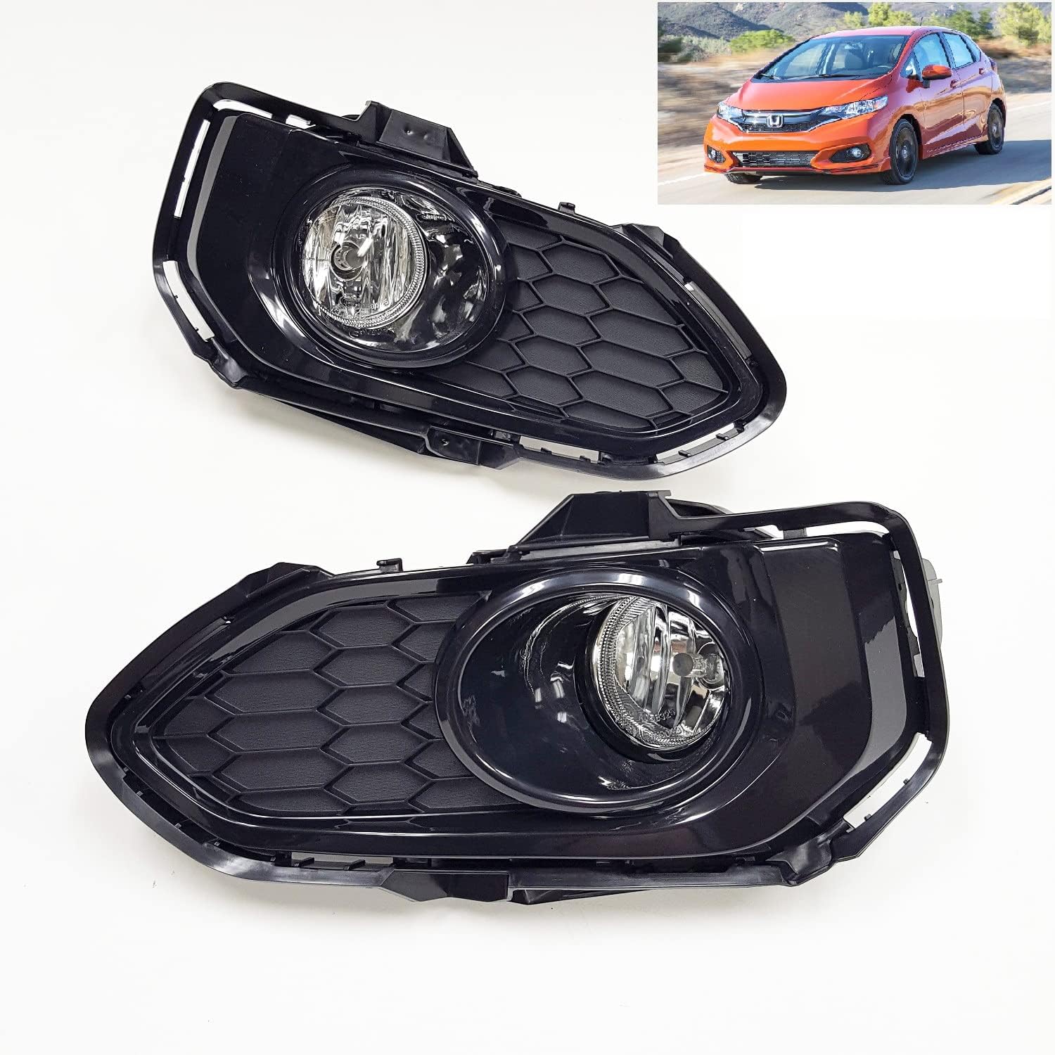 LEDIN Compatible For 2018 2019 Honda Fit LX Sport DX EX EX-L Front Bumper Clear Fog Driving Lights with Switch Bulbs Bezels Wires